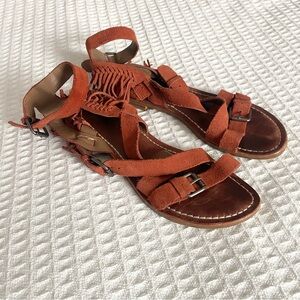 Belle by Sigerson Morrison Rust Fringe Sandals size 8.5